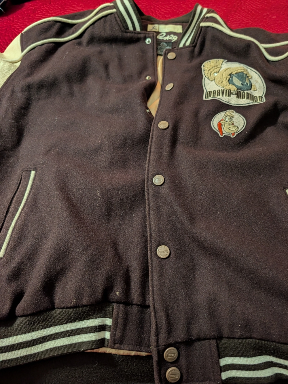 Men's Dark Brown Varsity Bomber Jacket with Contrast Trim